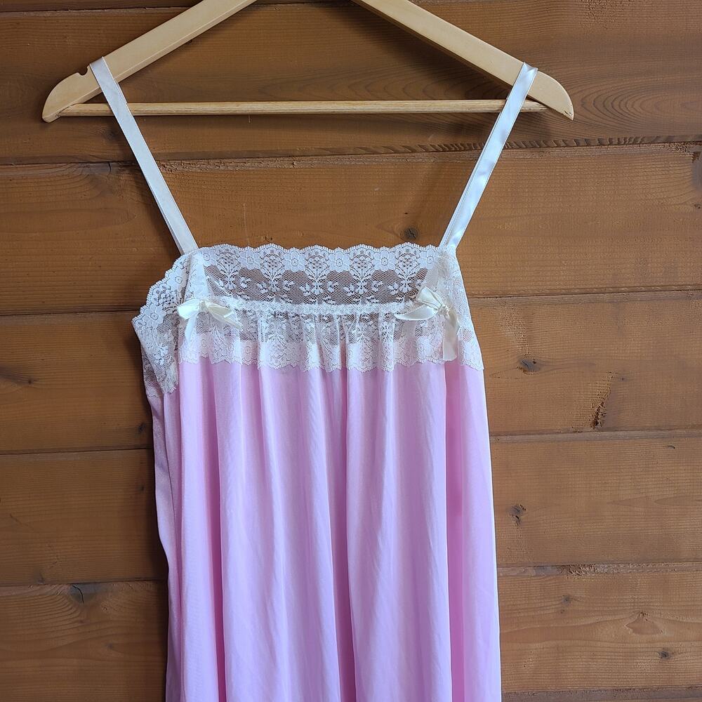 Vintage Slip Dress Pink Lace Lingerie Night Gown Med Feminine Retro Cottagecore - Picture 4 of 5